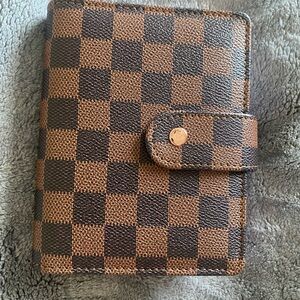 Brown Checkered Wallet with Snap Closure